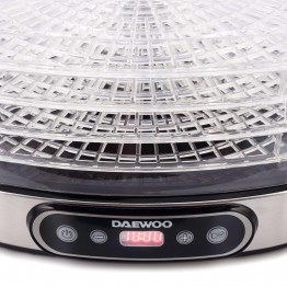 Deshidrator de alimente Daewoo DD500S, putere 500 W, capacitate 5 tavi, display digital, timer, ventilator integrat, inox
